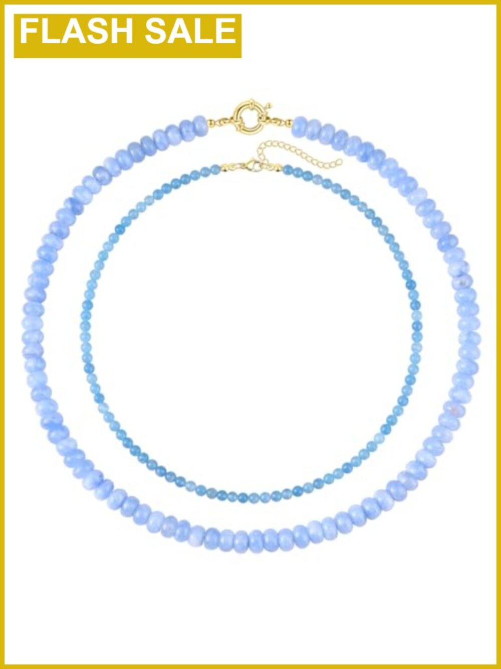 Natural Gemstone Beaded Choker Necklaces 14K Gold Plated Copper 2Pc Set